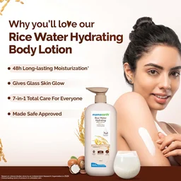 Mamaearth Rice Water Hydrating Body Lotion | with Rice Water & Niacinamide | for Dewy Glass Skin | 48H Moisturization | For Very Dry Skin | 7in1 Total Care | Made with 100% Natural Butter | Non-Greasy Formula | Natural ingredients body lotion | for Soft, Supple Skin |400ml