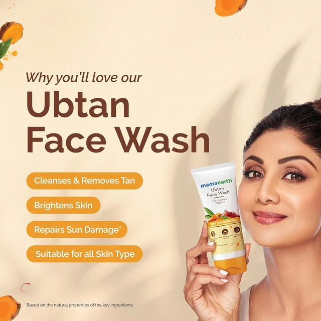 Mamaearth Ubtan Natural Face Wash 100ml | with Turmeric & Saffron | for Tan Removal & Skin Brightening | Sun Damage Repairs | Sulfate-Free | Glow-Boosting | Non-Drying | For All Skin Types