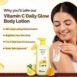 Mamaearth Vitamin C Daily Glow Body Lotion | with Vitamin C & Honey | For Skin Brightening | 48H Moisturization | 7in1 Total Care | Made with 100% Natural Butter | for Smooth, Radiant Skin | Non-Greasy Formula | Natural ingredients body lotion | All Skin Types | 400ml