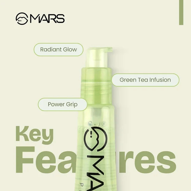 Mars Glow O' Clock Gel 30ml| Hydrating & Dewy Finish | Gripping Primer with Green Tea Extracts | Long-Lasting Power Grip | Smooth Makeup Base | Ideal for Dry Skin