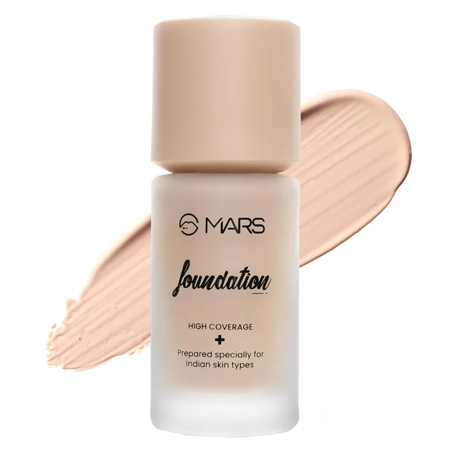 Mars High-Coverage Liquid Matte Foundation (Shade 02, 40ml) | Flawless Finish & Full Coverage