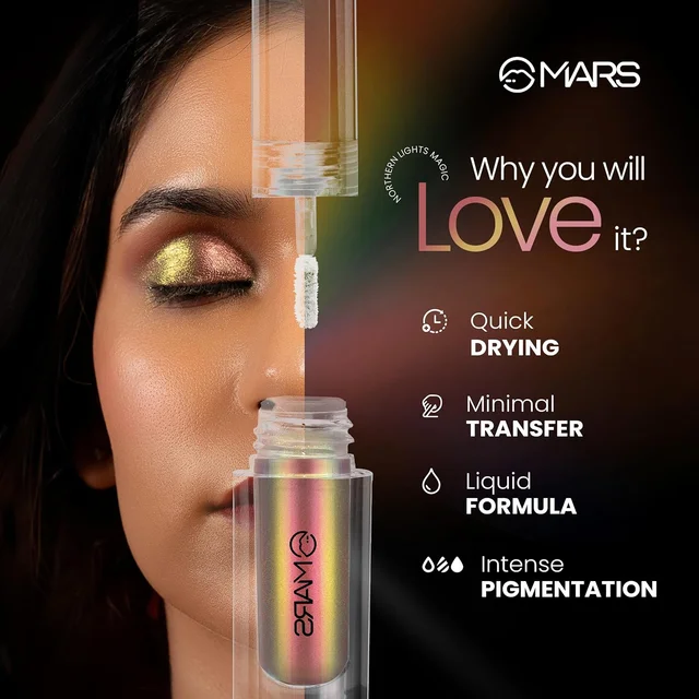 Mars Northern Lights Liquid Eyeshadow 03 Alaskan Aurora, 1.8ml | Dual-Tone Chrome Effect | Liquid Shimmer | One-Swipe Pigmentation | Smudge-Proof & Lightweight Formula
