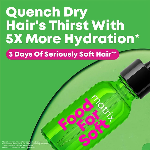 Matrix Food For Soft Hair Oil Serum 30ml for Dry & Dehydrated Hair | 5X More Hydration | 3 Days of Softness | Hyaluronic Acid & Avocado Oil | Smooth & Nourished Hair