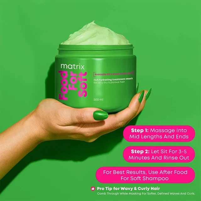 Matrix Food For Soft Rich Hydrating Professional Treatment Mask 500ml for Dry & Dehydrated Hair | 5X More Hydration | 3 Days Softness | Hyaluronic Acid & Avocado Oil (Additional ₹99 charged due to excess shipment weight)
