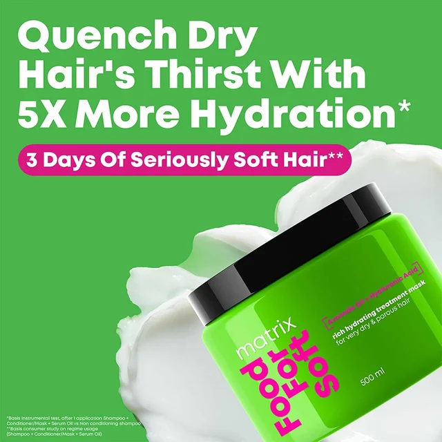 Matrix Food For Soft Rich Hydrating Professional Treatment Mask 500ml for Dry & Dehydrated Hair | 5X More Hydration | 3 Days Softness | Hyaluronic Acid & Avocado Oil (Additional ₹99 charged due to excess shipment weight)