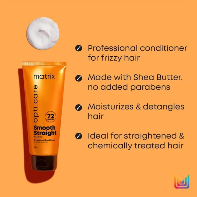 Matrix Opti Care Smooth Straight Shampoo & Conditioner Combo 200ml+98g | Shea Butter | Ultra Smooth & Straight Hair | Frizz Control & Shine | Pack of 2