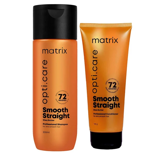 Matrix Opti Care Smooth Straight Shampoo & Conditioner Combo 200ml+98g | Shea Butter | Ultra Smooth & Straight Hair | Frizz Control & Shine | Pack of  2