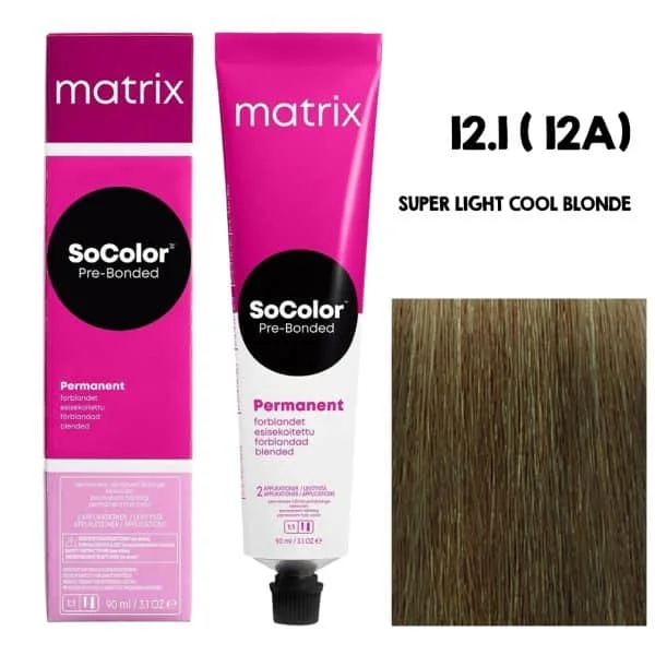Matrix SoColor Hair Color 12A Super Light Cool Blonde - 90ML |Permanent Blended Hair Color | Cool, Vibrant Blonde | Full Gray Coverage | Pre-Bonded Technology & Long-Lasting Results