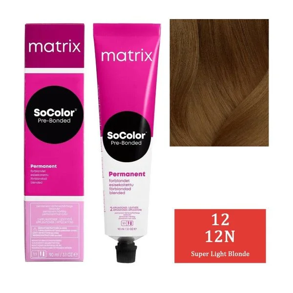 Matrix SoColor Hair Color 12N Super Light Blonde - 90ML |Permanent Blended Hair Color | Cool, Vibrant Blonde | Full Gray Coverage | Pre-Bonded Technology & Long-Lasting Results