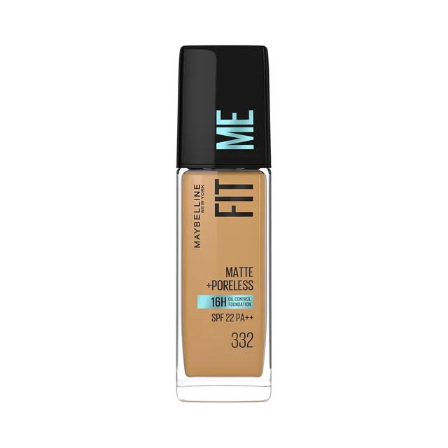 Maybelline New York Maybelline Fit Me Matte + Poreless Liquid Foundation 30ml Shade 332 Golden Caramel with SPF 22 PA++ | 16H Oil Control | Lightweight Daily Wear Foundation | Pore-Minimizing Matte Finish for Indian Skin