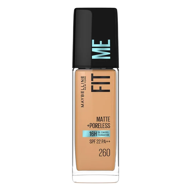 Maybelline New York Maybelline Fit Me Matte + Poreless Liquid Foundation 30ml Shade 260 with SPF 22 PA++ | 16H Oil Control & Lightweight Daily Wear Foundation | Pore-Minimizing Matte Finish for Indian Skin
