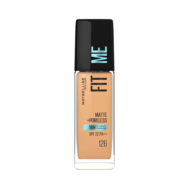 Maybelline New York Maybelline Fit Me Matte + Poreless Liquid Foundation 30ml 126 Light pecan SPF 22 PA++ | Lightweight Daily Wear, Pore-Minimizing, Natural Matte Finish | Perfect for Indian Skin