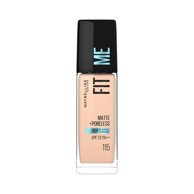 Maybelline New York Fit Me Matte + Poreless Liquid Foundation 30ml with SPF 22 | Shade 115 Ivory | Oil-Control, Lightweight, Long-Wear | Smooth Matte Finish, Perfect Base