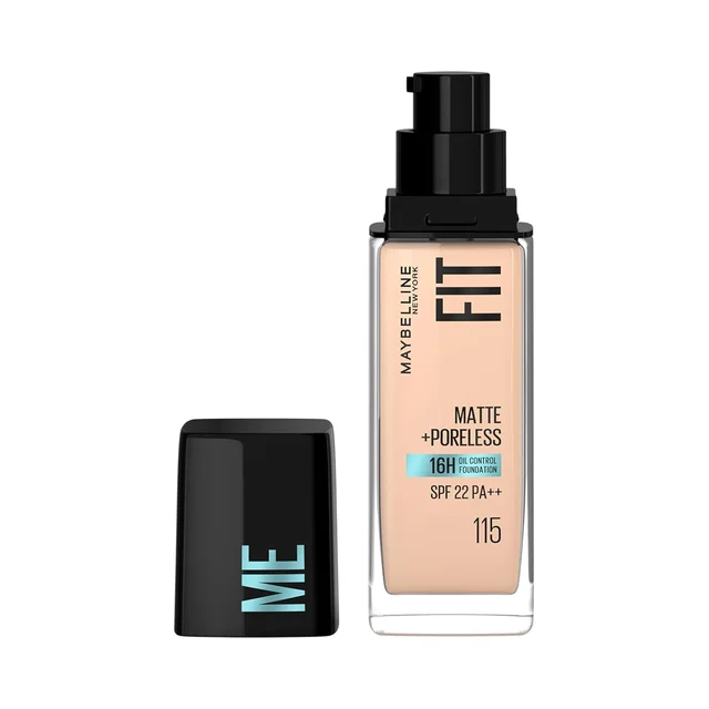 Maybelline New York Fit Me Matte + Poreless Liquid Foundation 30ml with SPF 22 | Shade 115 Ivory | Oil-Control, Lightweight, Long-Wear | Smooth Matte Finish, Perfect Base