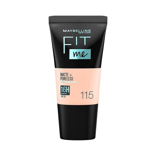 Maybelline New York Fit Me Matte + Poreless Liquid Foundation 18ml with SPF 22 | Shade 115 Ivory | Oil-Control, Lightweight, Long-Wear | Smooth Matte Finish, Perfect Base