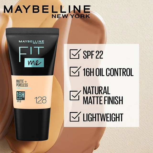 Maybelline New York Fit Me Matte + Poreless Liquid Foundation 18ml with SPF 22 | Shade 115 Ivory | Oil-Control, Lightweight, Long-Wear | Smooth Matte Finish, Perfect Base