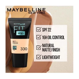 Maybelline New York Fit Me Matte + Poreless Liquid Foundation 18ml with SPF 22, PA++ | Shade 330 Toffee | Oil-Control, Lightweight, Long-Wear | Smooth Matte Finish, Perfect Base