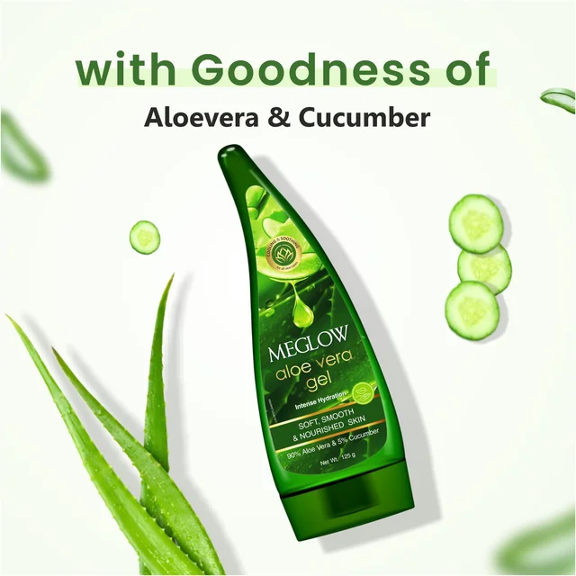 Meglow Aloe Vera Gel 125g for Face, Skin & Hair | Soothing, Hydrating & Refreshing Gel | Glowing Skin and Smooth Hair