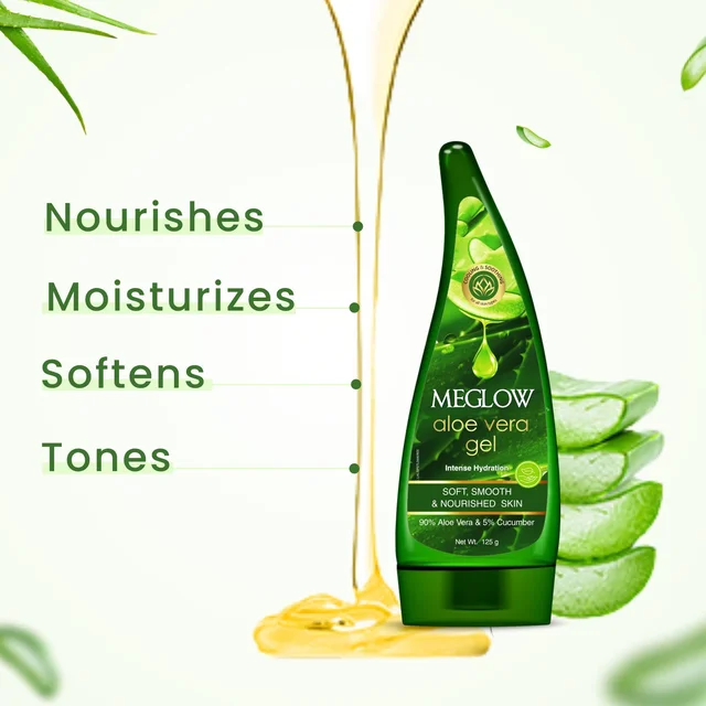 Meglow Aloe Vera Gel 125g for Face, Skin & Hair | Soothing, Hydrating & Refreshing Gel | Glowing Skin and Smooth Hair