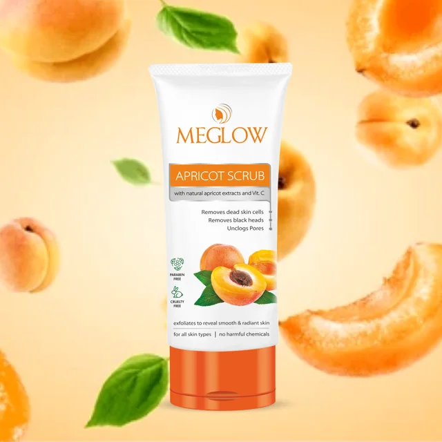 Meglow Apricot Scrub 70g with Natural Apricot Extract & Vitamin C | Removes Dead Skin Cells | Blackheads & Unclogs Pores for All Skin Types