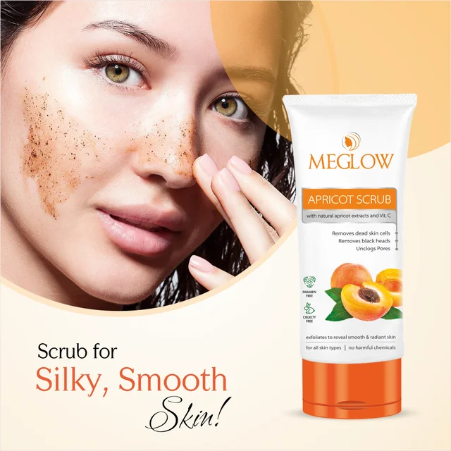 Meglow Apricot Scrub 70g with Natural Apricot Extract & Vitamin C | Removes Dead Skin Cells | Blackheads & Unclogs Pores for All Skin Types