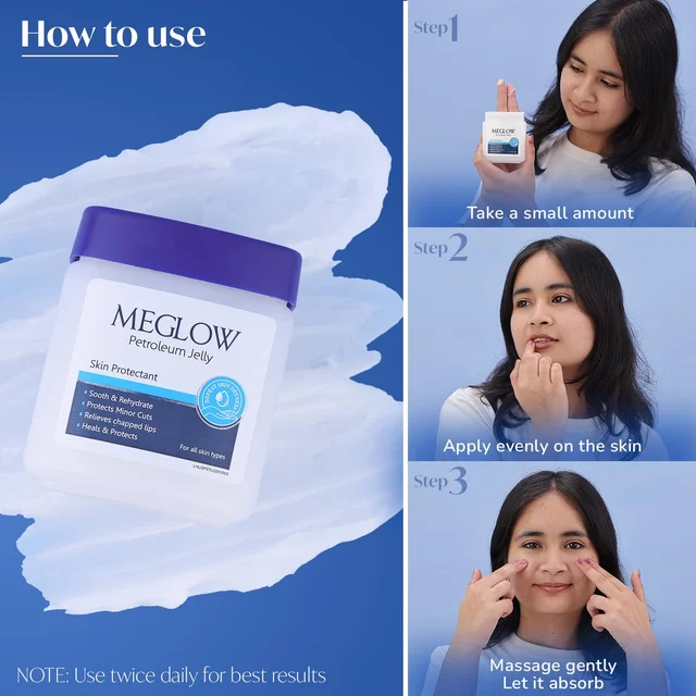 Meglow Moisturizing Petroleum Jelly 100g | Deep Hydration & Skin Protection | Vitamin E Locks Moisture, Heals Dry Skin & Prevents Cracks