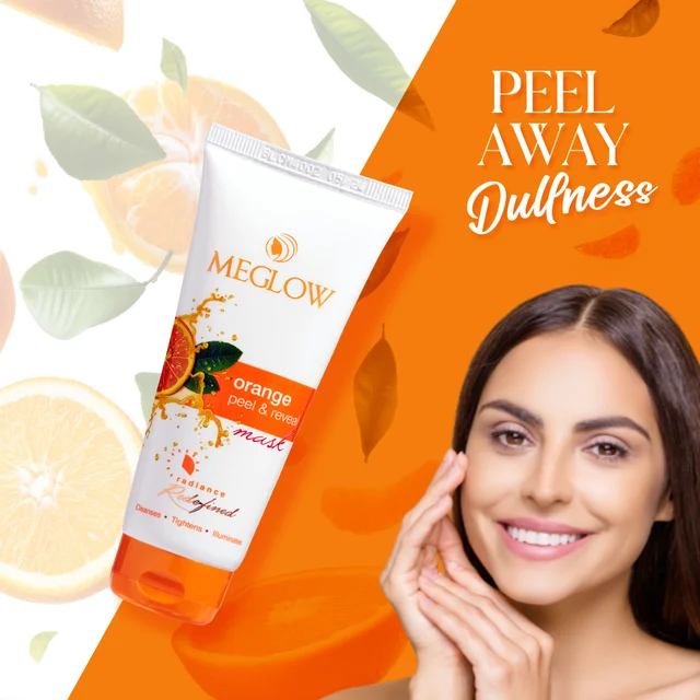 Meglow Orange Peel & Reveal Mask 70g | Bright & Glowing Skin | Deep Cleansing, Tan Removal & Skin Brightening Face Mask