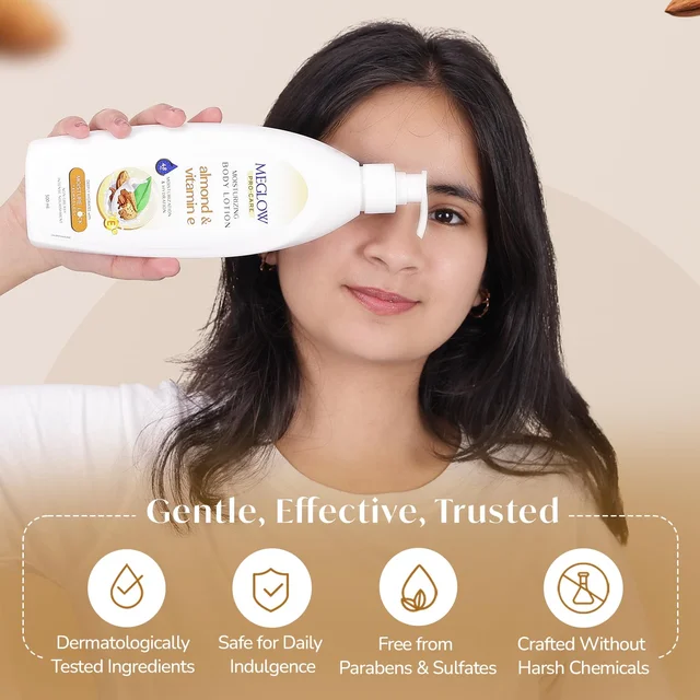 Meglow Pro-Care Moisturizing Body Lotion 500ml For Women & Men | Almond & Vitamin E Enriched | Deep Hydration for Nourished, Smooth Skin