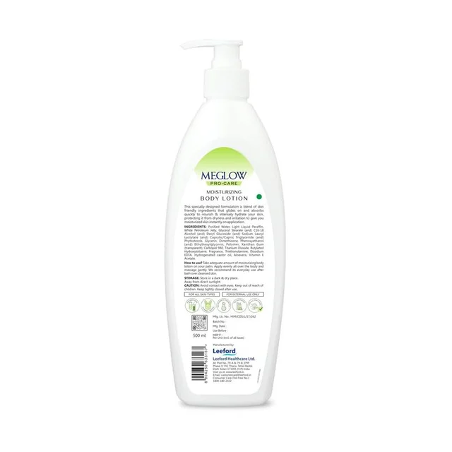Meglow Pro-Care Moisturizing Body Lotion 500ml | Refreshing Aloe Vera Hydrating Moisturizer for Women & Men | Daily Moisture Care for All Skin Types