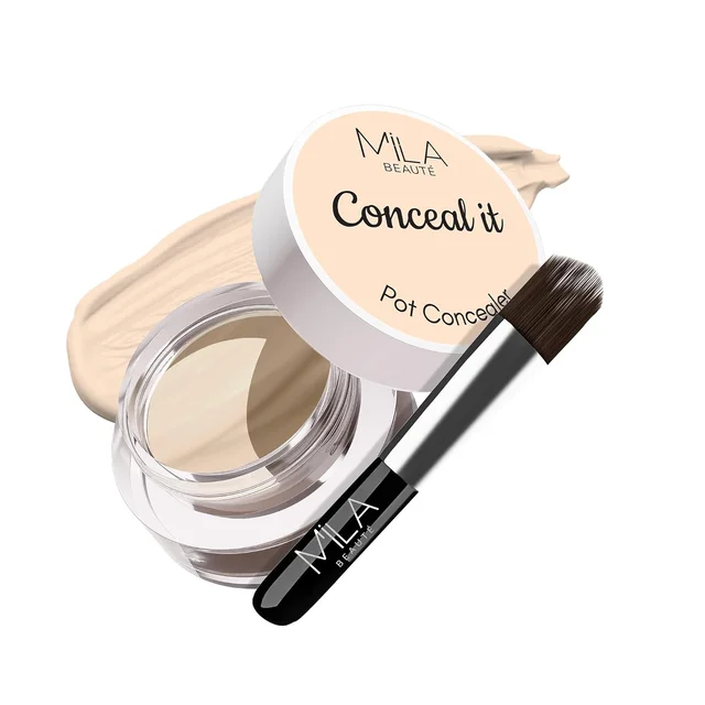 Mila Beaute Conceal It Pot Concealer with Brush (02 Light Ivory), 4g with with Full Coverage & Lightweight| SPF 15 & Vitamin E | Long-lasting & Easy to Blend |Crease-Free & Matte Finish for All Skin Types
