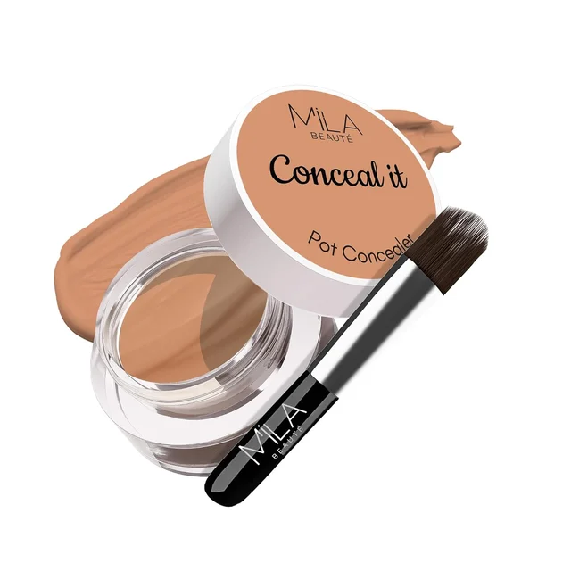 Mila Beaute Conceal It Pot Concealer with Brush (07 Rose Beige), 4g with Full Coverage & Lightweight | SPF 15 & Vitamin E, Matte Finish | Crease-Free & Long-Lasting Wear