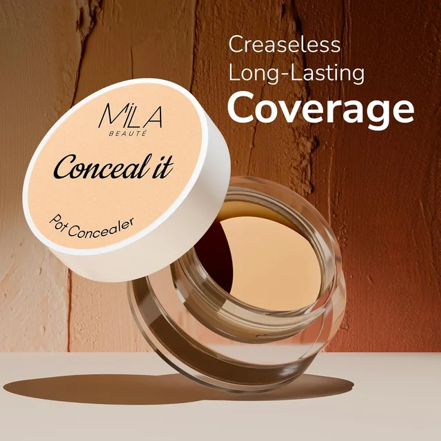 Mila Beaute Conceal It Pot Concealer with Brush (01 Rich Vanilla), 4g with Full Coverage & Lightweight | SPF 15 & Vitamin E, Matte Finish | Crease-Free & Long-Lasting Wear