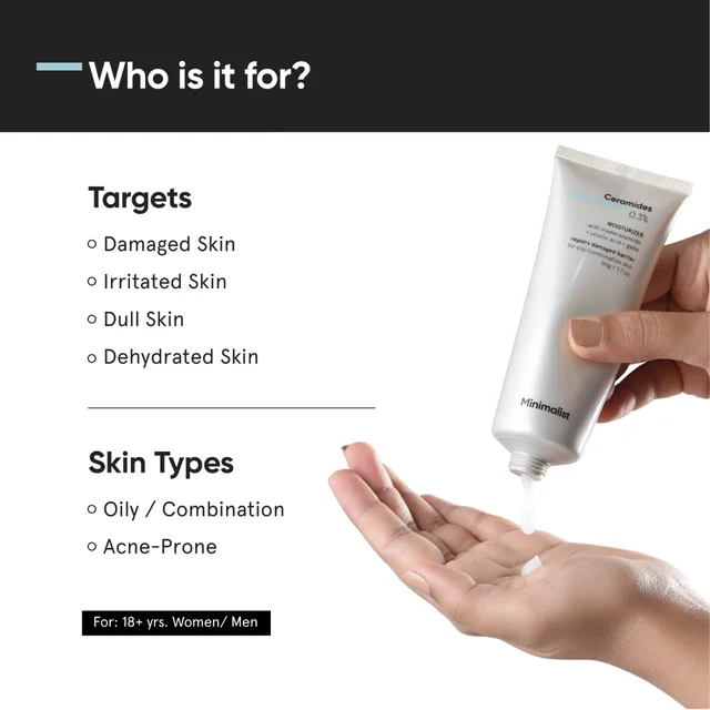 Minimalist 0.3% Ceramide Face Moisturizer 50g | Barrier Repair & Deep Hydration | Daily Lightweight Face Cream | Oil-Free Moisturizer for Oily & Combination Skin