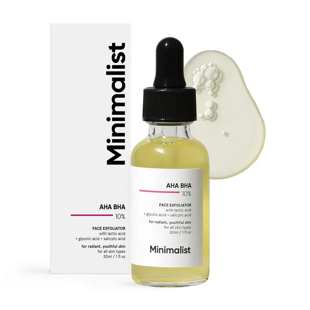 Minimalist 10% AHA BHA Exfoliating Serum 30ml | Beginners Safe Peel with Glycolic, Lactic & Salicylic Acid | Gently Removes Dead Skin, Unclogs Pores & Brightens