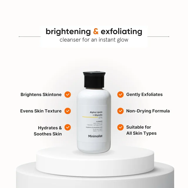 Minimalist 7% ALA + Glycolic Brightening Face Wash 100ml| Gentle Cleanser with Vitamin B5 for Hydration | AHA Exfoliation, Sulphate-Free & Fragrance-Free