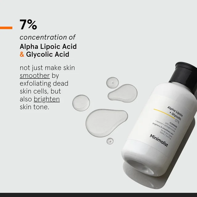 Minimalist 7% ALA + Glycolic Brightening Face Wash 100ml| Gentle Cleanser with Vitamin B5 for Hydration | AHA Exfoliation, Sulphate-Free & Fragrance-Free