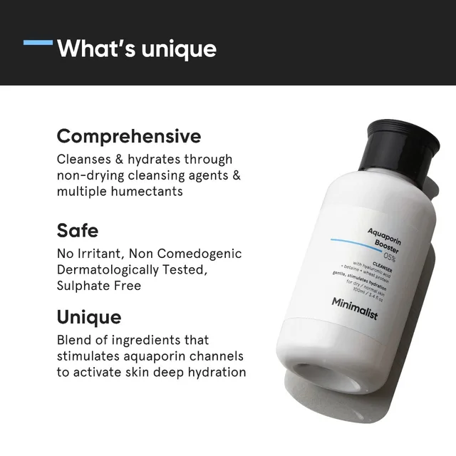 Minimalist Aquaporin Booster 0.5% Cleanser with Hyaluronic Acid, Betaine & Wheat Protein | Gentle Hydrating Face Wash for Dry & Normal Skin, Daily Use