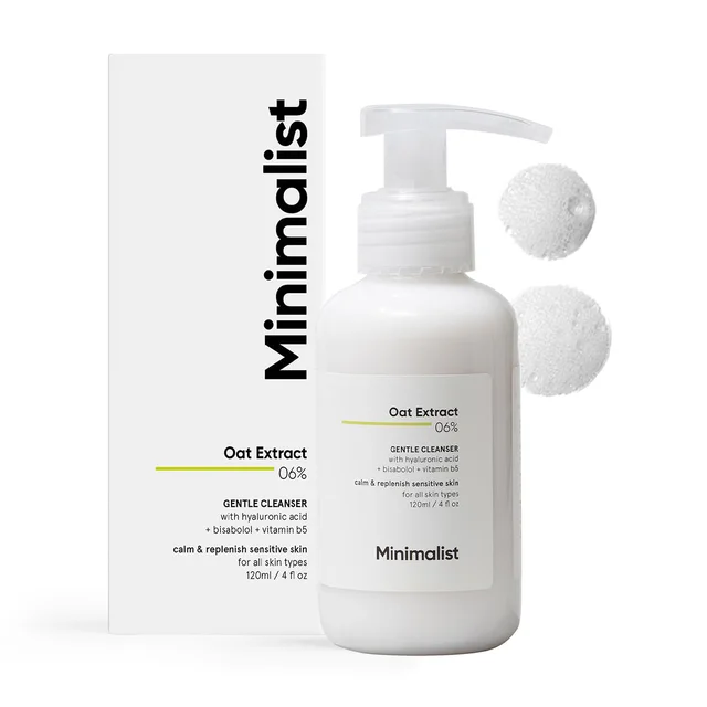 Minimalist Gentle Face Wash 120ml with 6% Oat Extract & Hyaluronic Acid | Sulphate-Free, Non-Drying, Fragrance-Free Cleanser for Sensitive, Dry to Normal Skin