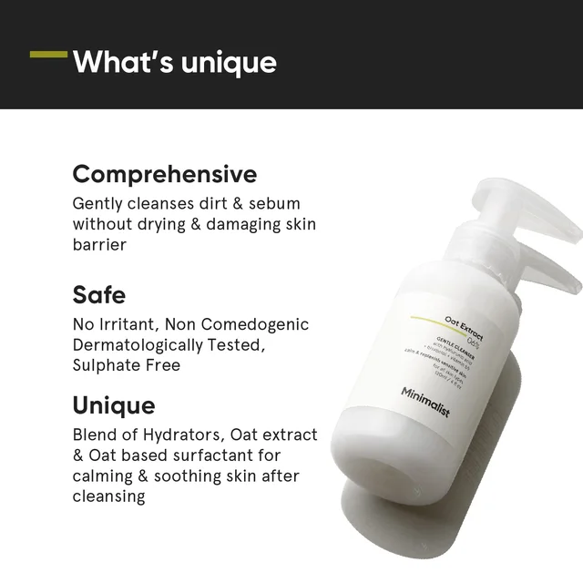 Minimalist Gentle Face Wash 120ml with 6% Oat Extract & Hyaluronic Acid | Sulphate-Free, Non-Drying, Fragrance-Free Cleanser for Sensitive, Dry to Normal Skin