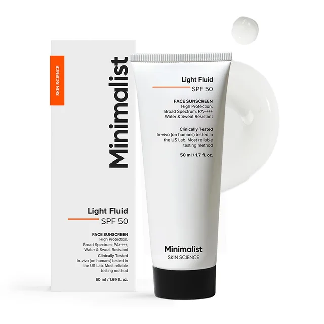 Minimalist Light Fluid Sunscreen SPF 50 PA++++ 50ml | Broad Spectrum UVA & UVB Protection | Clinically Tested in US | Lightweight, No White Cast, Water & Sweat Resistant