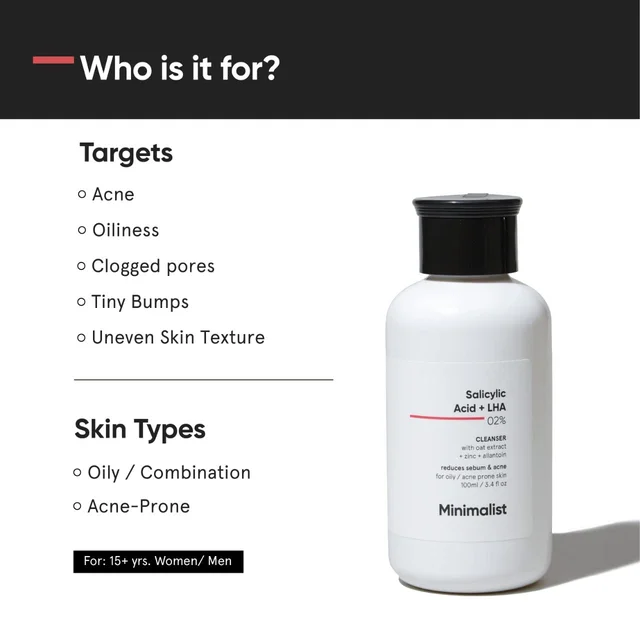 Minimalist Salicylic Acid 2% Face Wash 100ml | Anti-Acne Cleanser with LHA & Zinc | For Oily & Acne Prone Skin | Oil Control, Sebum Regulation, Pore Cleansing | Sulfate-Free