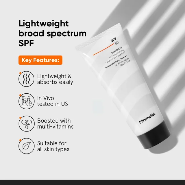 Minimalist Sunscreen SPF 50 PA++++ 100g | Clinically Tested in US (In-Vivo) | Broad Spectrum UVA & UVB Protection | Lightweight, No White Cast, Multi-Vitamins