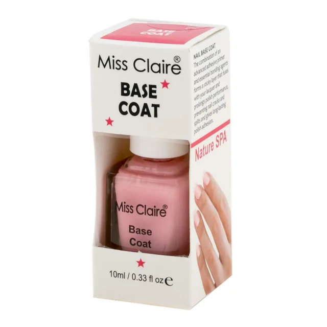 Miss Claire Base Coat 10ml Glossy Finish Clear Pink Nail Polish Base | Smooth Nail Primer | Prevents Staining & Yellowing | Long Lasting Nail Paint Protection | Quick Dry Formula