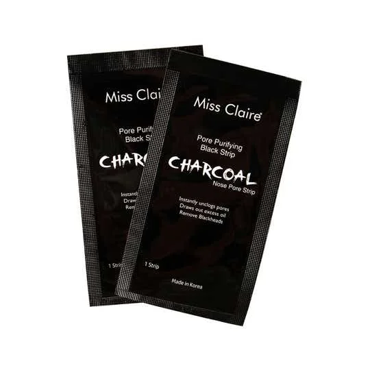 Miss Claire Charcoal Nose Strip 1.2g | Deep Cleansing Blackhead Remover Strip | Activated Charcoal Pore Strip for Nose | Removes Dirt, Oil & Whiteheads | Smooth Clear Skin
