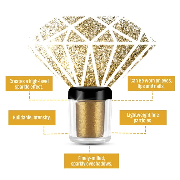 Miss Claire Diamond Shine Powder Gold 4g | Shimmer Highlighting Powder for Face, Eyes & Body | Intense Metallic Glow Highlighter | Loose Glitter Makeup Powder
