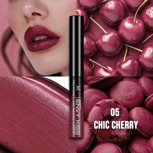 Miss Claire Envy Kiss Non Transfer Lipstick 05 Chic Cherry 1.8g | High-Pigment Matte Finish | Long Lasting Smudge Proof Transfer Resistant Lightweight Lip Color