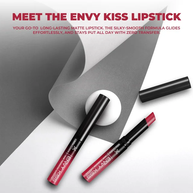 Miss Claire Envy Kiss Non Transfer Lipstick 05 Chic Cherry 1.8g | High-Pigment Matte Finish | Long Lasting Smudge Proof Transfer Resistant Lightweight Lip Color