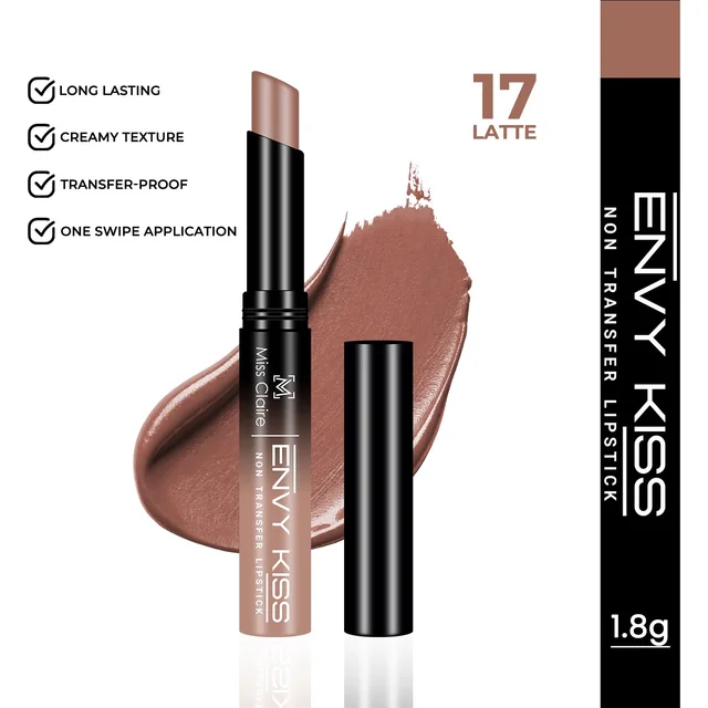 Miss Claire Envy Kiss Non Transfer Lipstick 17 Latte 1.8g | Matte Nude Finish | Long Lasting Smudge Proof Transfer Resistant Lightweight Lip Color