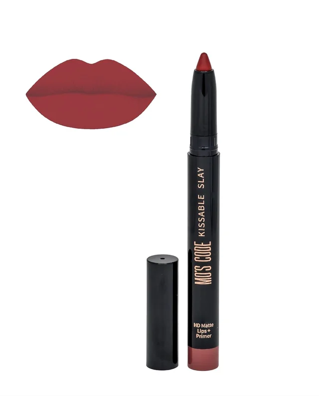 MOS CODE Kissable Slay HD Matte Cryon Lipstick withLips + Primer Ember Kiss 04 | Waterproof, Smudge Proof, Long Lasting Matte Lipstick | Vitamin E Enriched, Hydrating, 1.6g