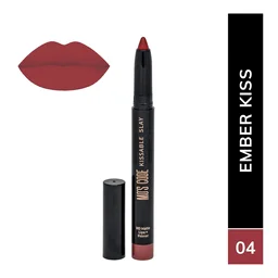 MOS CODE Kissable Slay HD Matte Cryon Lipstick withLips + Primer Ember Kiss 04 | Waterproof, Smudge Proof, Long Lasting Matte Lipstick | Vitamin E Enriched, Hydrating, 1.6g